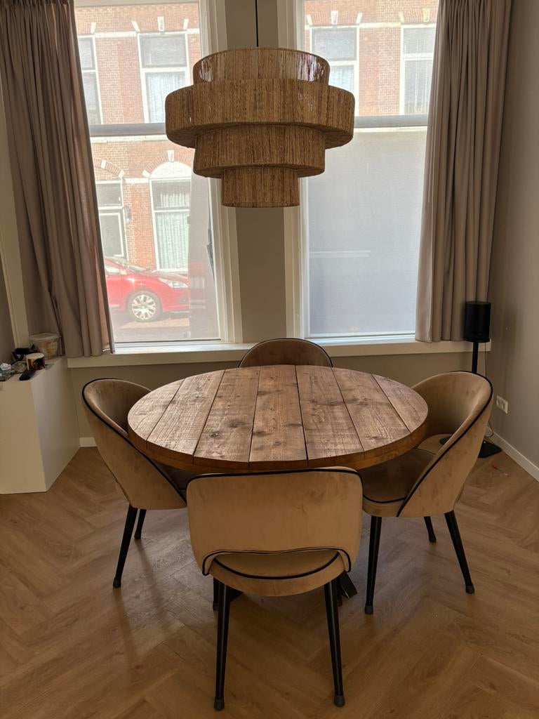 Authentieke handgemaakte eettafel 123cm, Ophalen, Gebruikt, 100 tot 150 cm, Rond