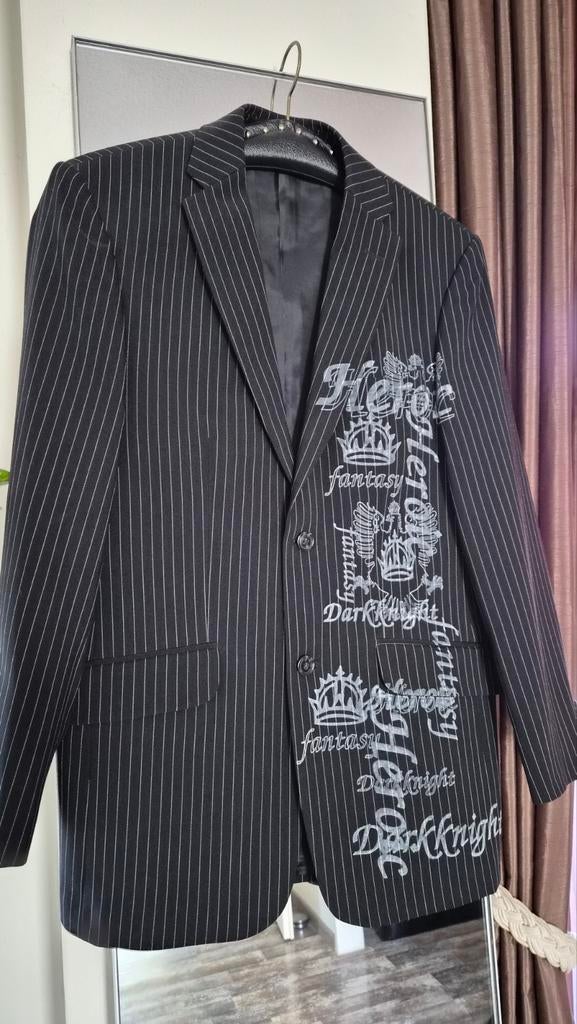 Zwart gestreept colbert met opvallende print, Kleding | Heren, Kostuums en Colberts, Onbekend, Verzenden, Zwart, Overige maten