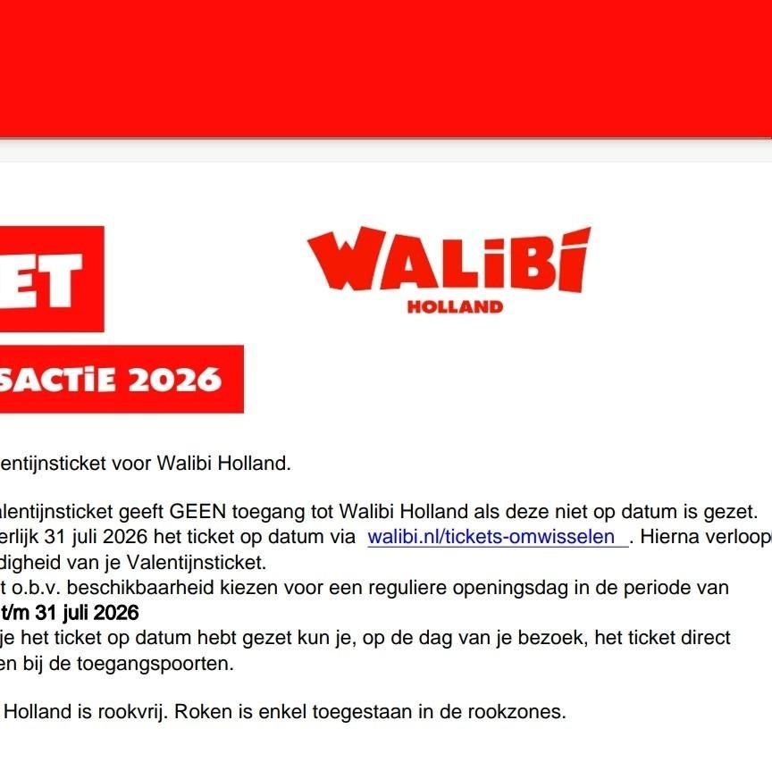 1 undated ticket walibi, Eén persoon, Ticket of Toegangskaart