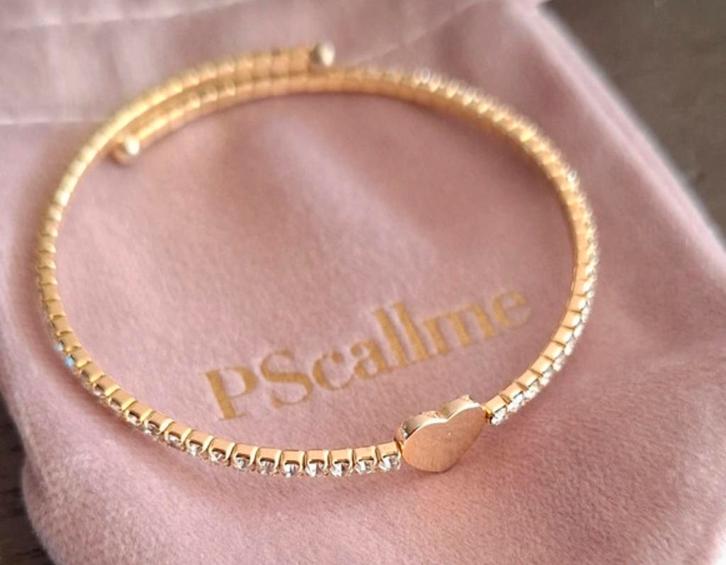 Pscallme armband met hartje en strass steentjes, Sieraden, Tassen en Uiterlijk, Armbanden, Nieuw, Overige materialen, Goud, Met strass