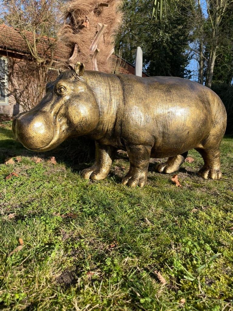 Beeld Nijlpaard, hippo, vijver, tuin 90 cm, Ophalen, Nieuw, Kunststof, Dierenbeeld