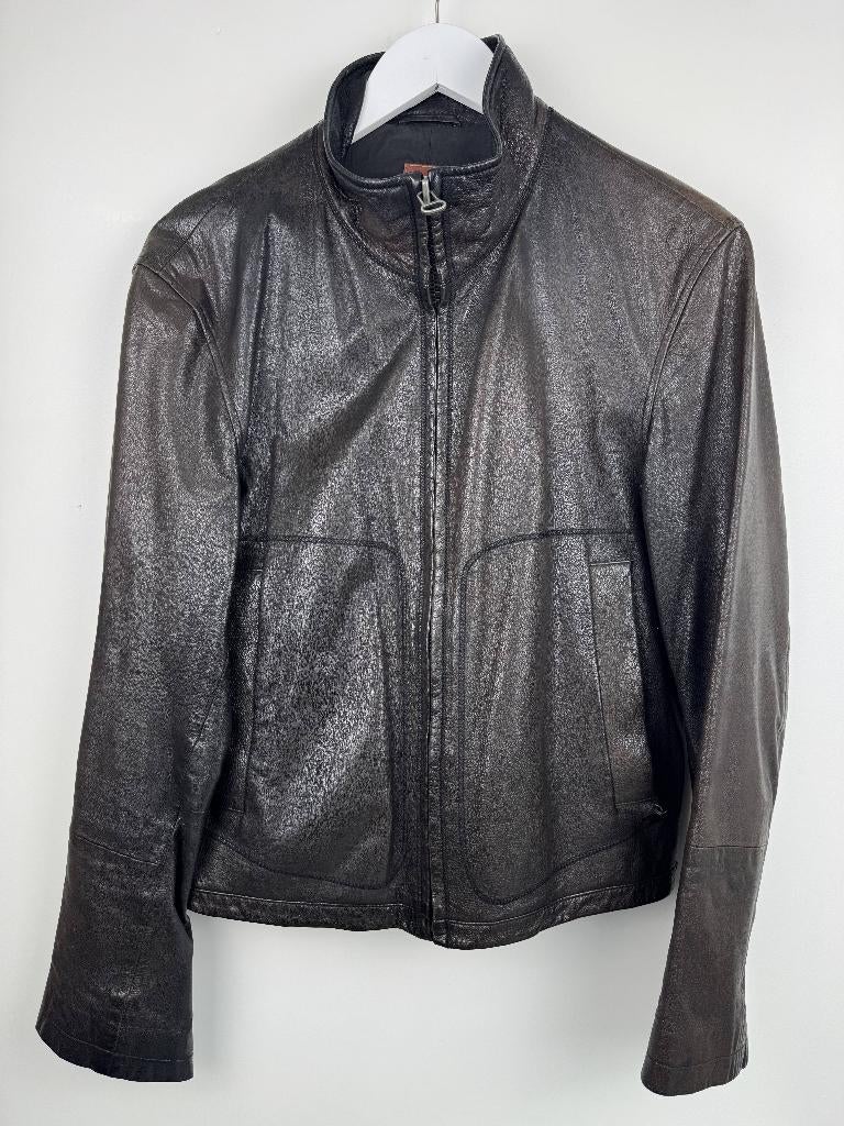 HUGO BOSS "Jersey-P" Goatskin Leather Jacket, Zwart, Hugo Boss, Gedragen, Verzenden