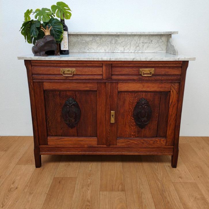 Vintage Antieke commode dressoir ladekast met marmer blad 06, Huis en Inrichting, Kasten | Ladekasten, Gebruikt, Minder dan 100 cm