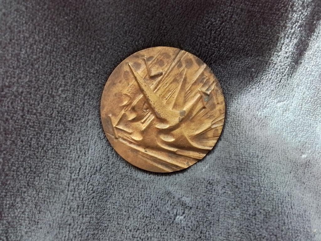 KLM bronzen herdenkingspenning 50 jarig bestaan, Ophalen of Verzenden, Gebruikt, Overige typen