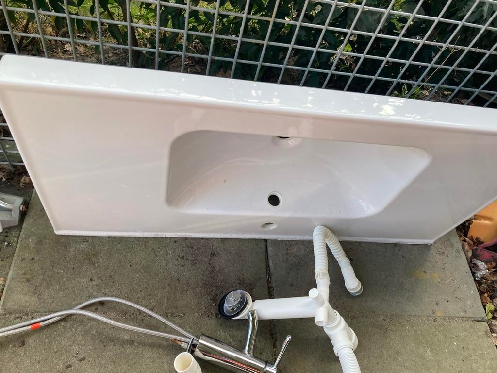 Ikea wasbak 100x50 met afvoer en kraan, Gebruikt, 100 tot 150 cm, Ophalen of Verzenden, Minder dan 100 cm