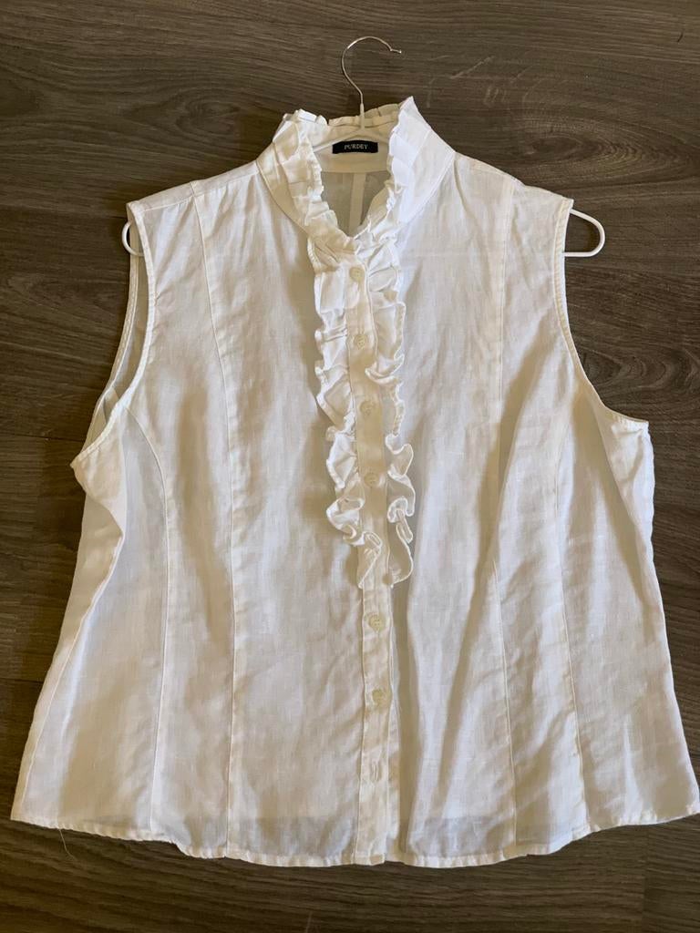 Purdey witte linnen damesblouse, 42, Kleding | Dames, Ophalen of Verzenden, Gedragen, Maat 42/44 (L), Wit