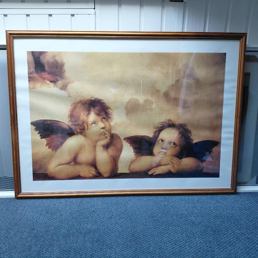 Poster engeltjes in lijst, Ophalen, Met lijst, Rechthoekig Liggend, Zo goed als nieuw