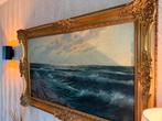 Groot Antiek Zeegezicht - F. Martens - Olieverf op Doek, Ophalen