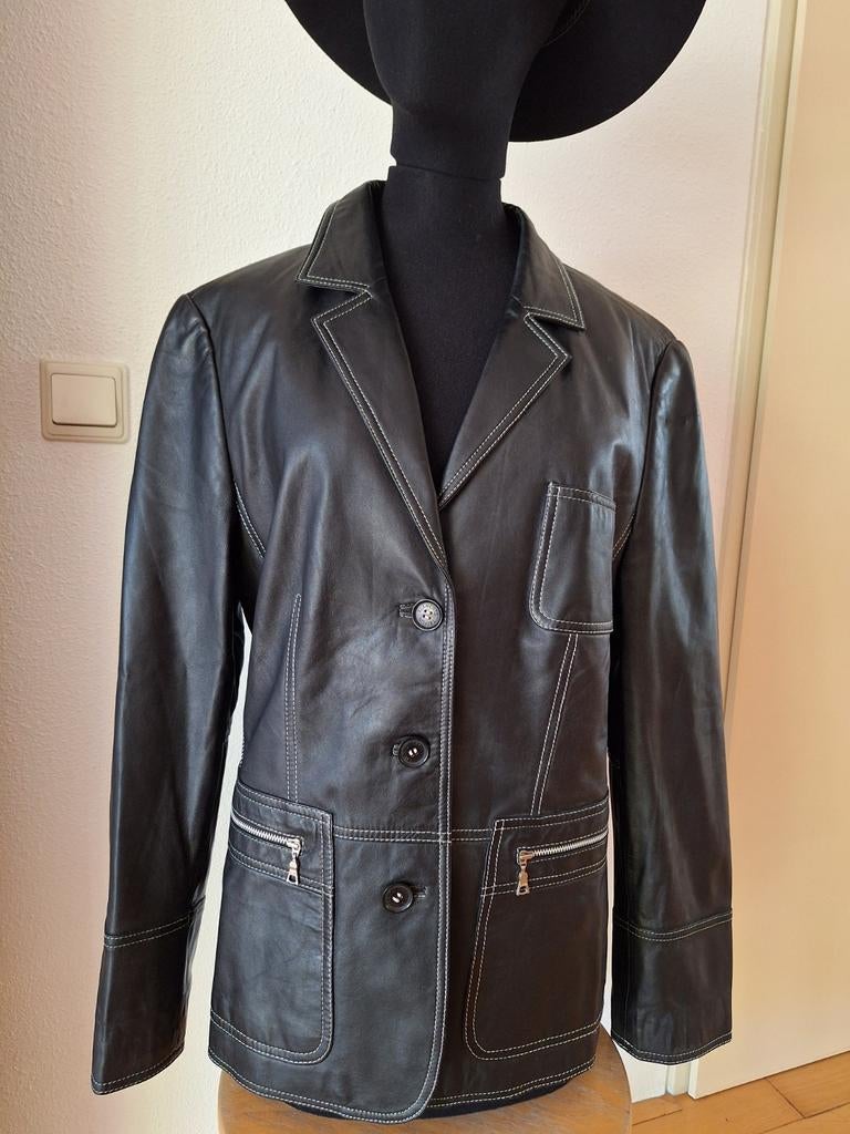 Leren colbert/zomerjas Elements Taifun, gevoerd, zwart, Kleding | Dames, Elements Taifun, Zwart, Maat 42/44 (L), Ophalen of Verzenden