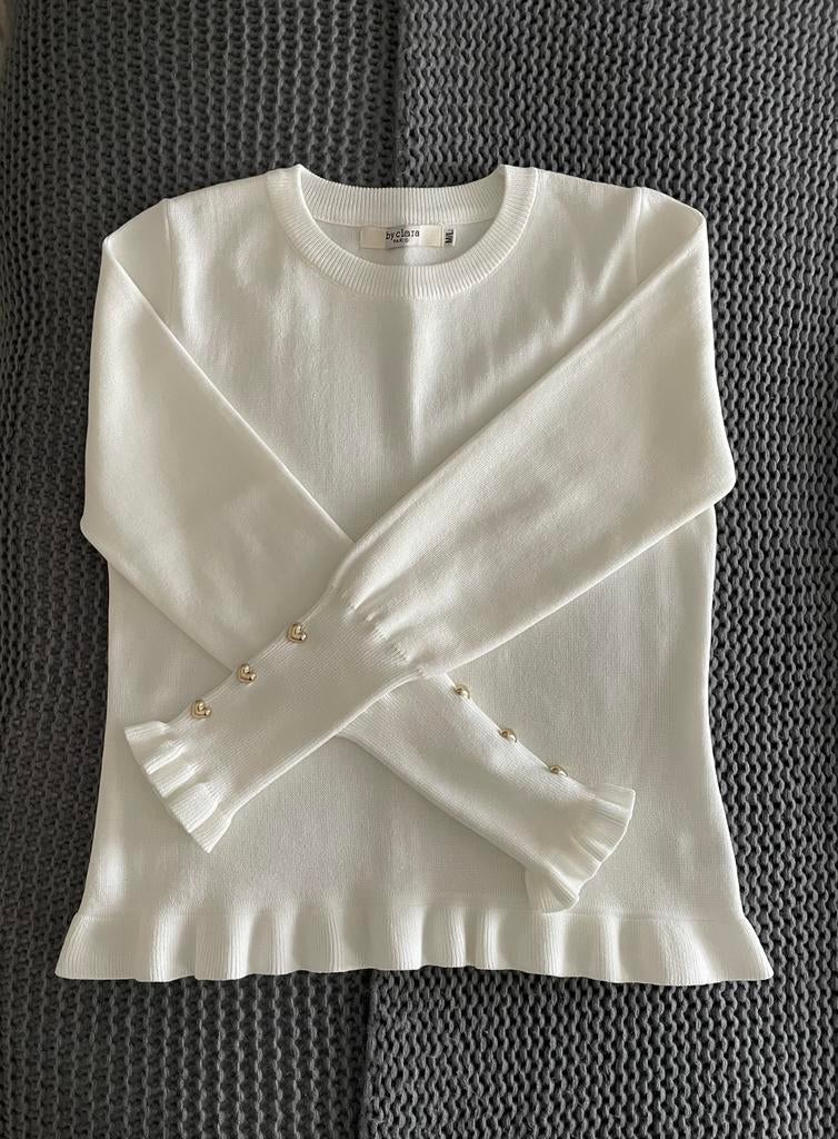Dames trui met roezels!, Kleding | Dames, Tops, Maat 38/40 (M), Wit, Nieuw, Ophalen of Verzenden