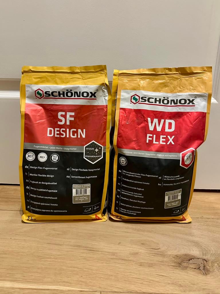 Schönox voegmortel SF Design (2,4kg) & WD Flex (4,6kg) grijs, Ophalen, Gebruikt, 60 cm of meer, Overige typen