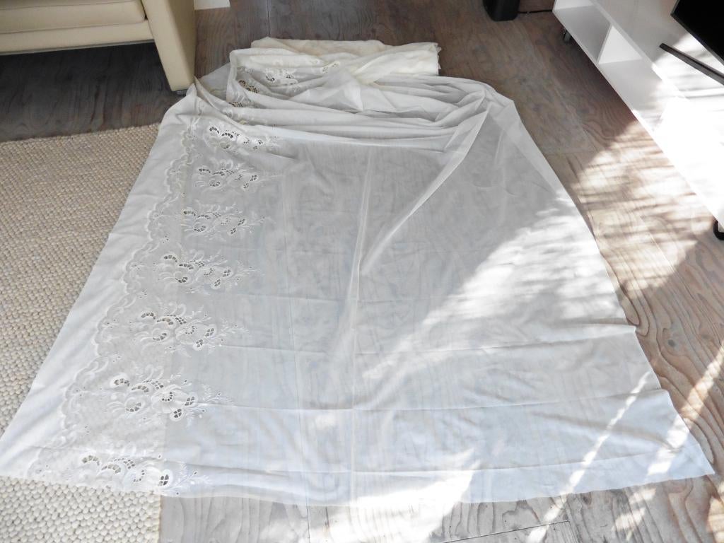 Vintage nieuw vitrage stof retro camping caravan of in huis, Overige materialen, 120 cm of meer, Wit, Ophalen of Verzenden