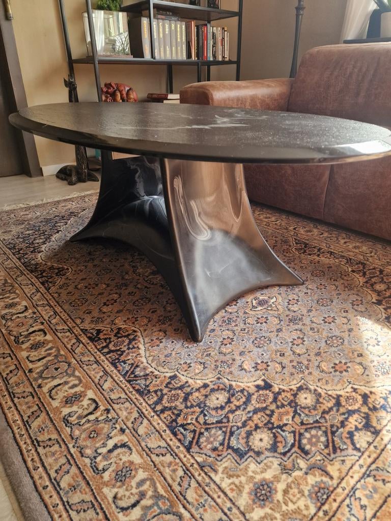 Zwarte space age travertin vintage salontafel, Huis en Inrichting, Tafels | Salontafels, Ophalen, 50 tot 100 cm, Rond, 50 tot 100 cm