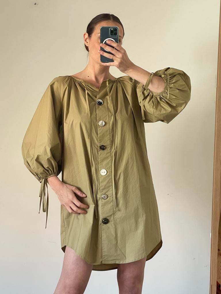 Erika Cavallini | mini jurk | pofmouwen | maat 36 | np €500, Beige, Ophalen of Verzenden, Zo goed als nieuw, Maat 36 (S)