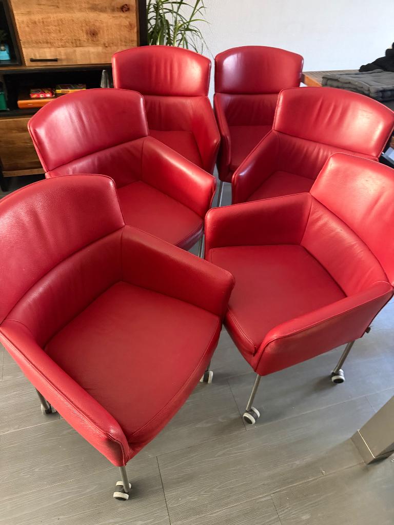 Mooie eetkamerstoelen op wielen, Huis en Inrichting, Stoelen, Ophalen, Gebruikt, Leer, Vijf, Zes of meer stoelen