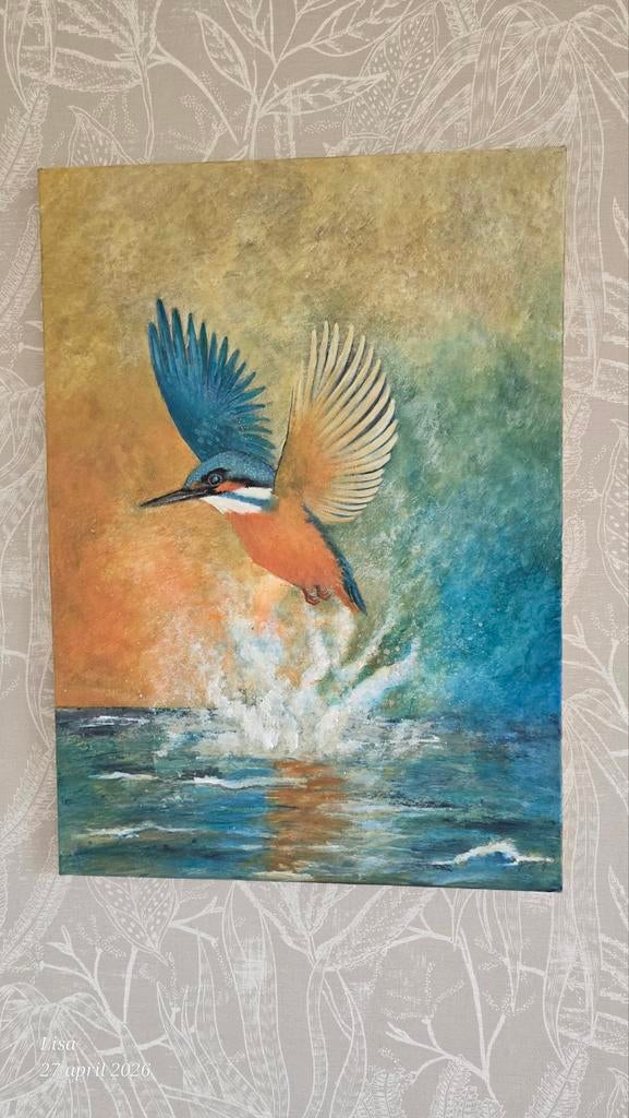 Schilderij IJsvogel in Vlucht - Handgeschilderd Kunstwerk, Ophalen of Verzenden