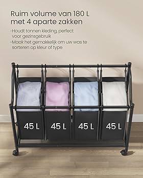 Wasmand wasverzamelaar met 4 afneembare waszakken, waswagen, Ophalen, Nieuw