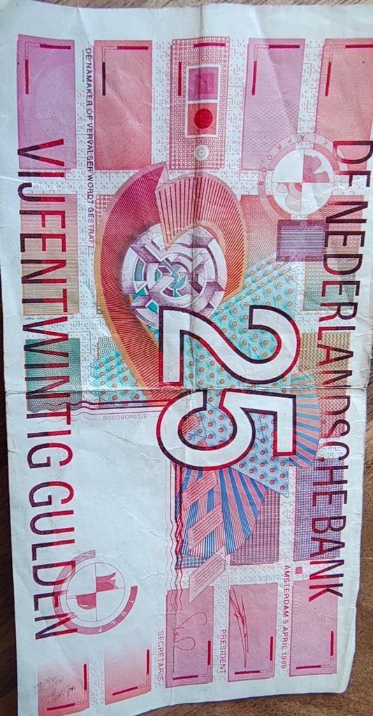25 gulden bankbiljet roodborstje 1989, Ophalen of Verzenden