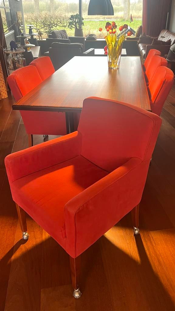 rode eetkamerstoel met wieltjes, Huis en Inrichting, Stoelen, Ophalen, Gebruikt, Overige kleuren, Landelijk