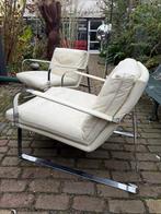 2x Conform Shabby fauteuils wit leer, Ophalen, 75 tot 100 cm, Zo goed als nieuw, 50 tot 75 cm