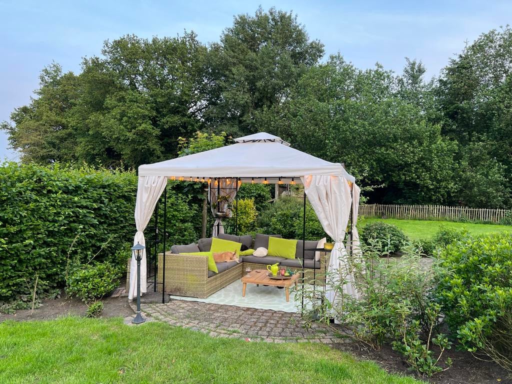 Prieel 3x3m, metaal en doek (zonder verlichting), Ophalen, Gebruikt, Tuinpaviljoen
