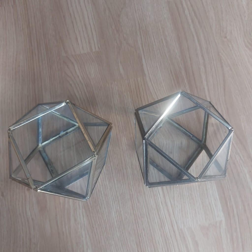 2x Oude metalen/glazen cubes, H11cm, B15cm, Antiek en Kunst, Ophalen of Verzenden