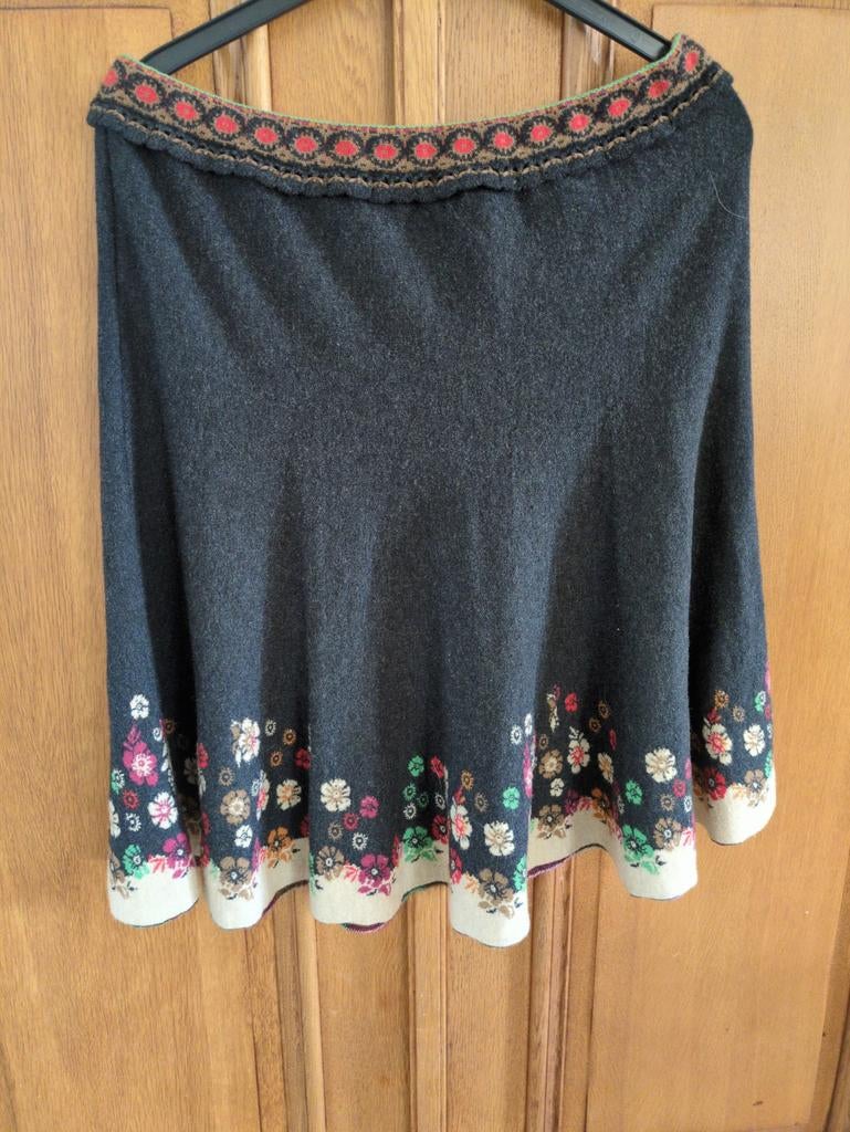 Ivko lamswollen rok maat XL antraciet met bloemenprint, Ivko, Maat 46/48 (XL) of groter, Ophalen of Verzenden, Zo goed als nieuw