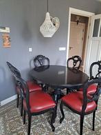 Eettafel met hardstenen blad en 6 stoelen, Overige materialen, Gebruikt, Ophalen of Verzenden, Vijf personen of meer