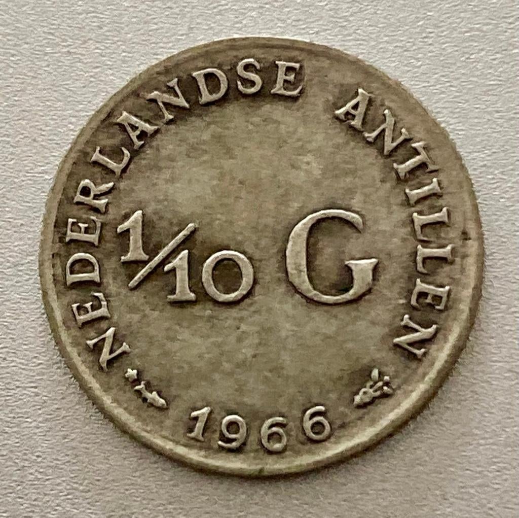 Zilveren 1/10 Gulden / Dubbeltje Nederlandse Antillen 1966, Postzegels en Munten, Munten | Nederland, Koningin Juliana, Verzenden