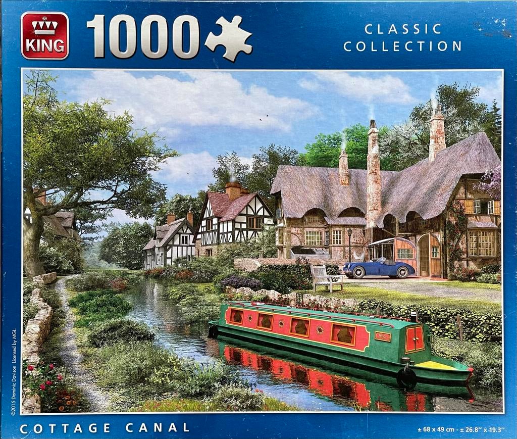 King legpuzzel 1000 stukjes Cottage Canal 1000 stukjes compl, Ophalen of Verzenden, 500 t/m 1500 stukjes, Gebruikt, Legpuzzel
