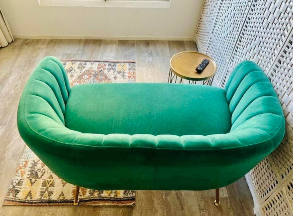 Bank Cozy Velvet 2 Zits - Groen, Ophalen, Gebruikt, Industriele & Garden Style, Minder dan 75 cm