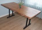 Handgemaakte massief houten eettafel op ijzeren onderstel, Huis en Inrichting, Ophalen, 50 tot 100 cm, Zo goed als nieuw, 150 tot 200 cm