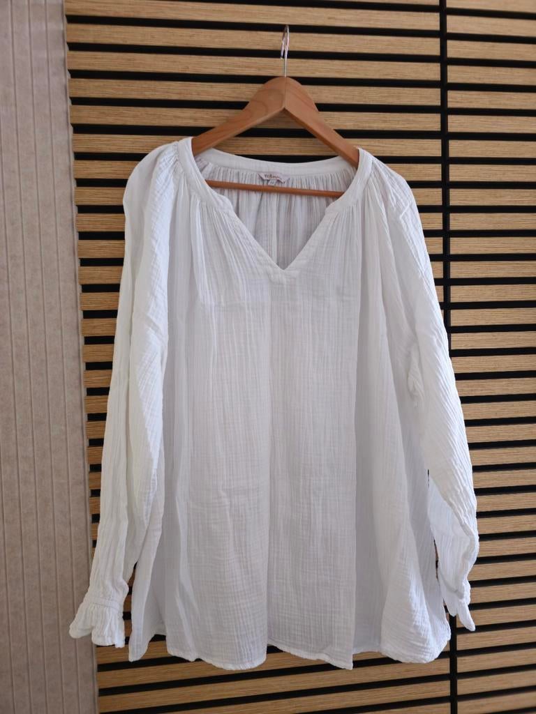 MS mode witte mousseline blouse, maat 50., Kleding | Dames, Grote Maten, Ophalen of Verzenden, Zo goed als nieuw, Wit, Blouse of Tuniek