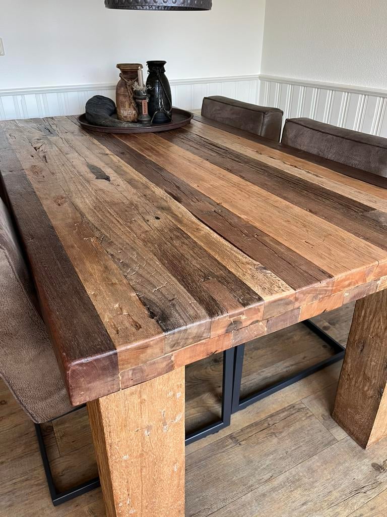 Stoere eettafel, Huis en Inrichting, Tafels | Eettafels, 200 cm of meer, Zo goed als nieuw, Rechthoekig, 50 tot 100 cm