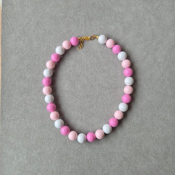 Kralen ketting roze / lichtroze / wit, Sieraden, Tassen en Uiterlijk, Kettingen, Nieuw, Overige materialen, Roze, Verstelbaar