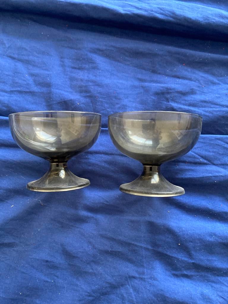 18 Vintage Rookglas Schaaltjes - Dessert/IJs, Ophalen of Verzenden