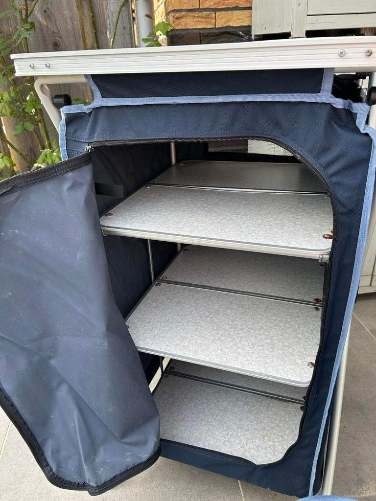 Campart Travel campingkastje - 3 planken, blauw, met tas, Caravans en Kamperen, Kampeermeubelen, Ophalen, Gebruikt, Campingkast