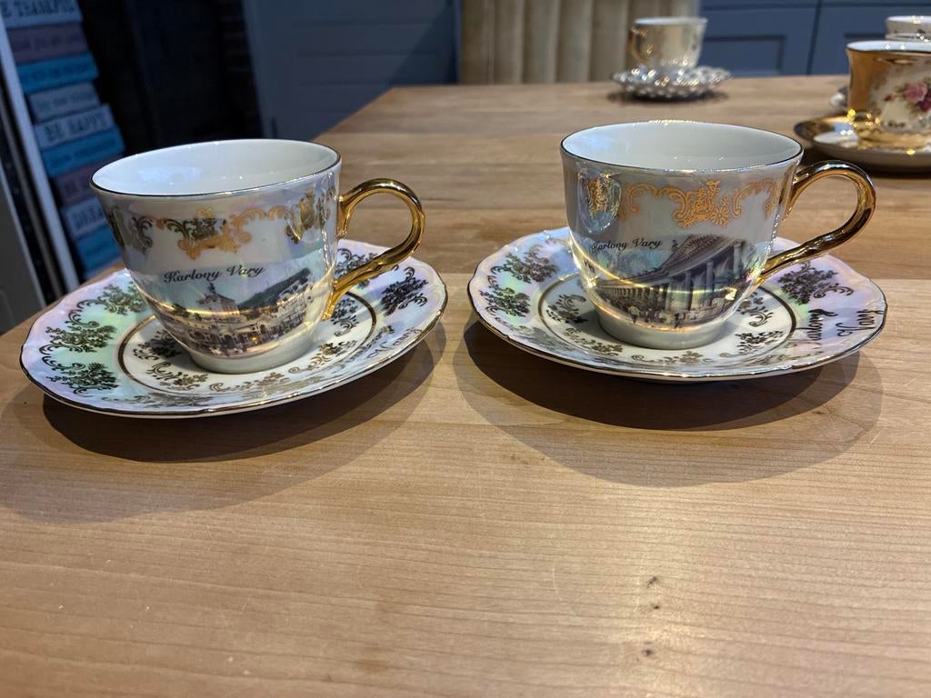 Twee porseleinen kopjes met schotels Karlovy Vary, Ophalen of Verzenden