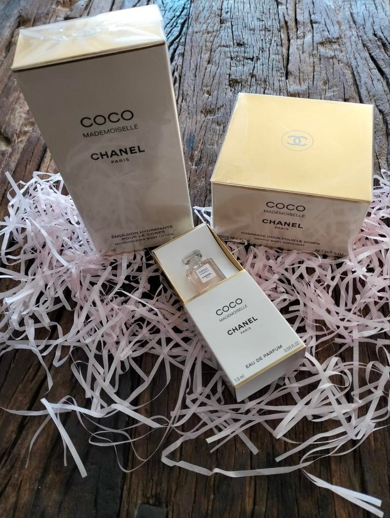 Chanel Coco Mademoiselle: Bodylotion, Scrub & Mini Parfum, Ophalen of Verzenden