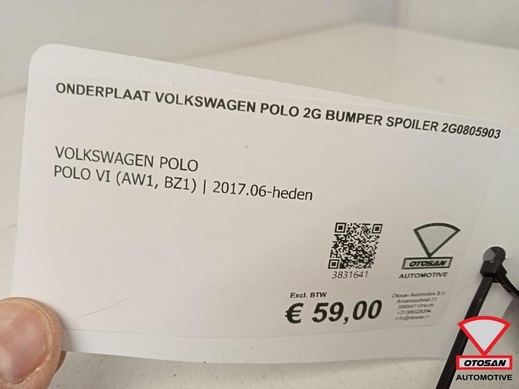 Onderplaat Volkswagen Polo 2G bumper spoiler 2g0805903, Gebruikt, Volkswagen, Volkswagen AG, Bumper