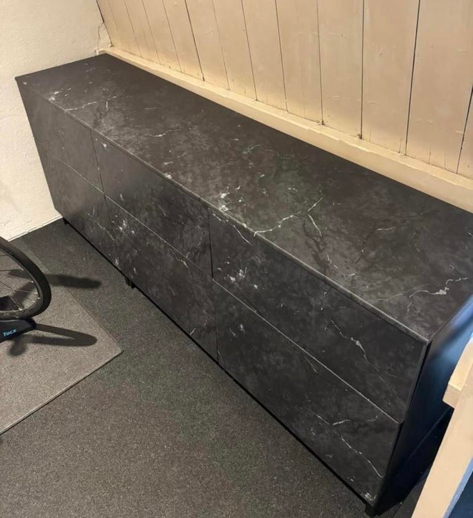 IKEA BESTA dressoir/tv-meubel met lades, zwart marmerlook, Huis en Inrichting, Kasten | Dressoirs, Ophalen, Overige materialen