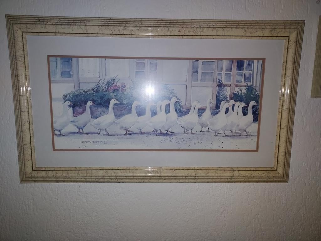 Schilderij met ganzen in lijst, Ophalen of Verzenden