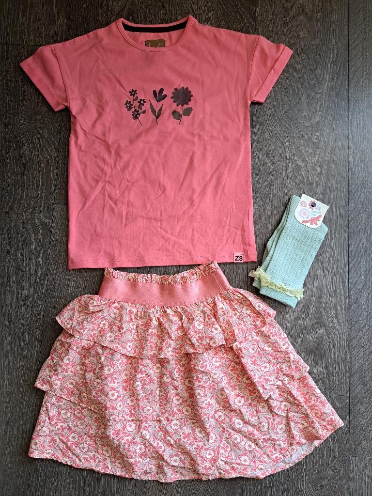 Shirt  Rokje  Kousen  Z8   -  128/134   jusa17, Kinderen en Baby's, Kinderkleding | Maat 128, Meisje, Z8, Ophalen of Verzenden