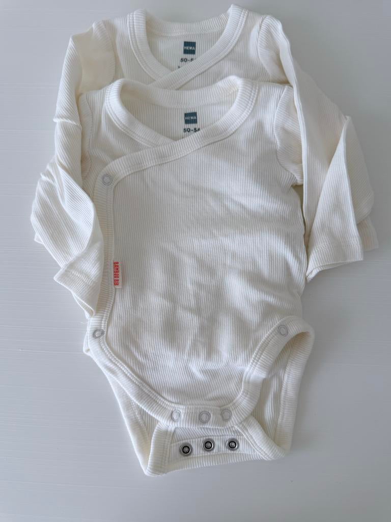 2 HEMA overslagrompers bamboe lange mouw maat 50/56, Kinderen en Baby's, Babykleding | Maat 50, Ophalen of Verzenden, Zo goed als nieuw