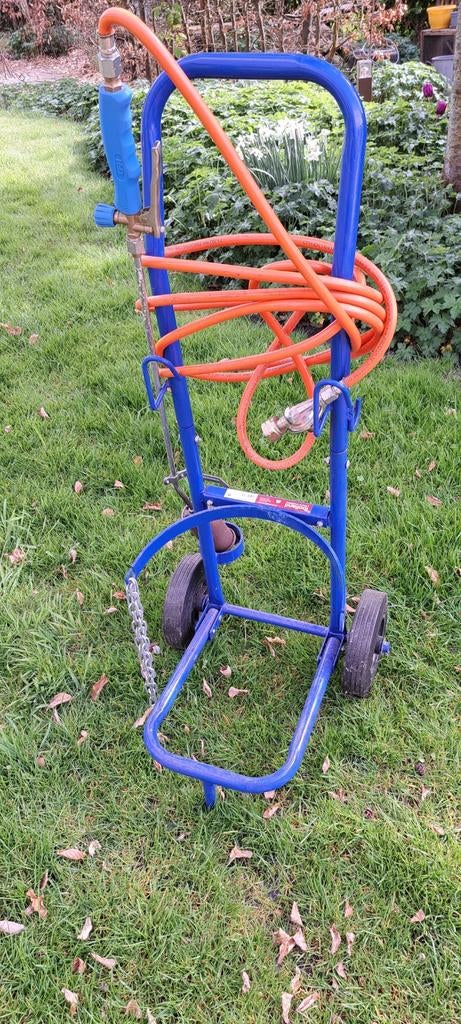 Dakleer/onkruidbrander set met gasfleswagen, Ophalen of Verzenden, Gebruikt, Toolland
