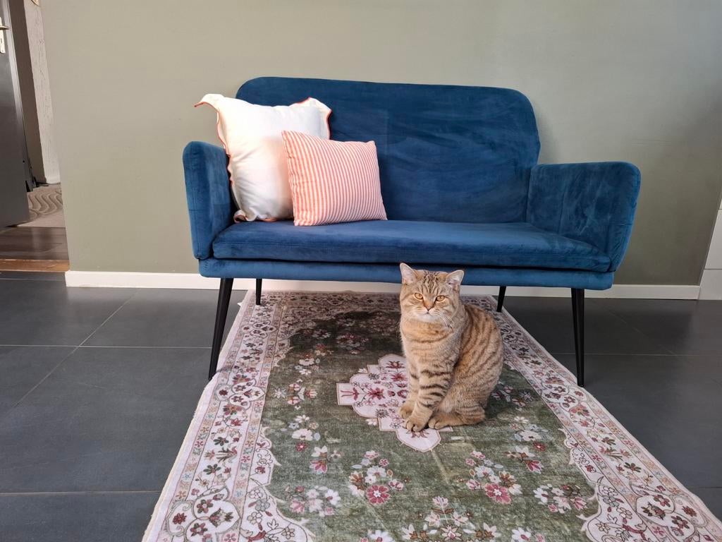 Blauw stoffen bankje - 110 cm breed, Ophalen, Gebruikt, Minder dan 75 cm, Tweepersoons