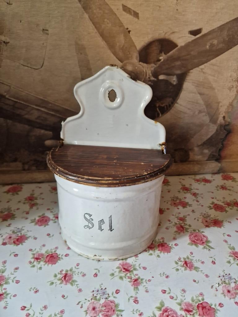 Wit emaille zoutpot, Ophalen of Verzenden