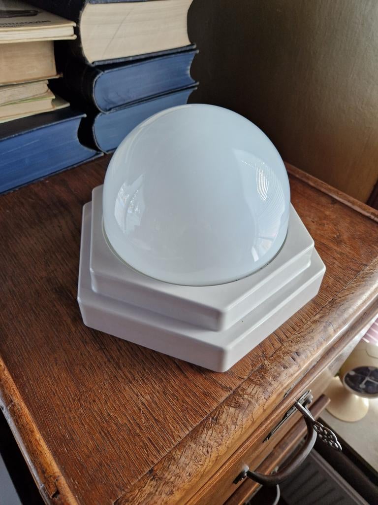 Space age hexagon plafondlamp Herda, Ophalen of Verzenden, Gebruikt, Glas, Bauhaus modernistisch Herda