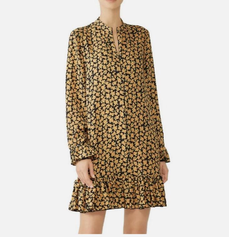 Scotch & Soda jurk maat S – classy print & ruffle detail, Ophalen of Verzenden, Zo goed als nieuw, Zwart, Boven de knie