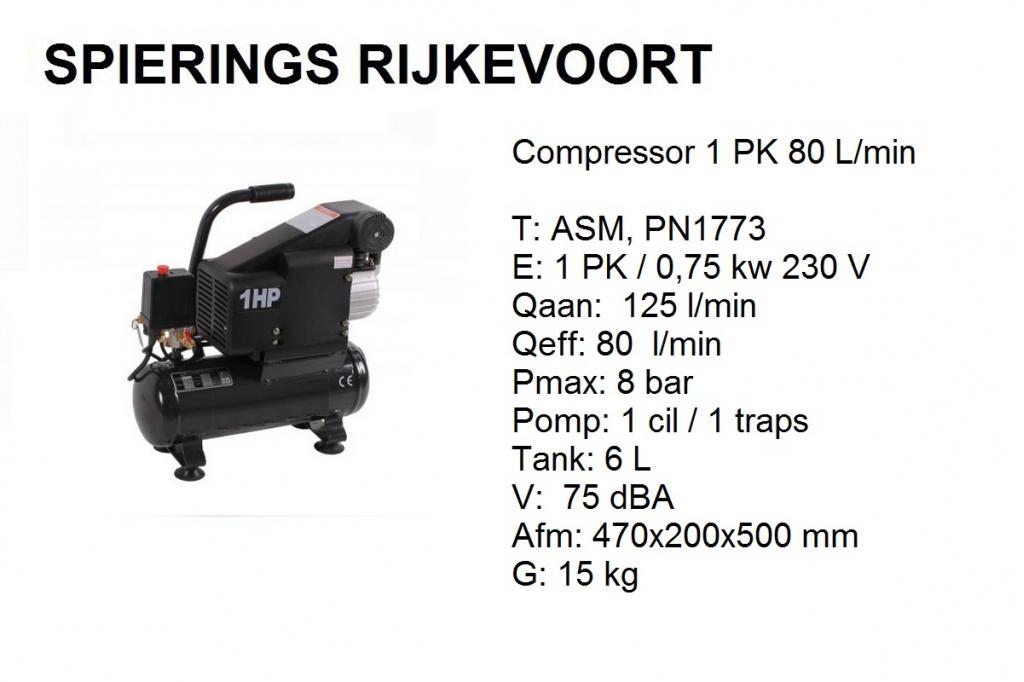 Compressor 1PK tot 20PK Spierings Rijkevoort, Niet ingevuld, Nieuw, Ophalen of Verzenden, 200 tot 400 liter/min